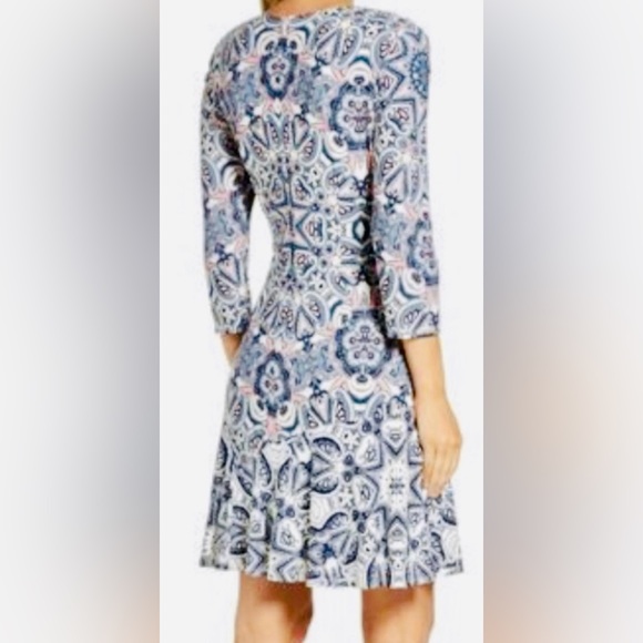 Eliza J. Soft Jersey 3/4 Sleeves A-Line Paisley Print Fit & Flare Mini Dress - Picture 8 of 9